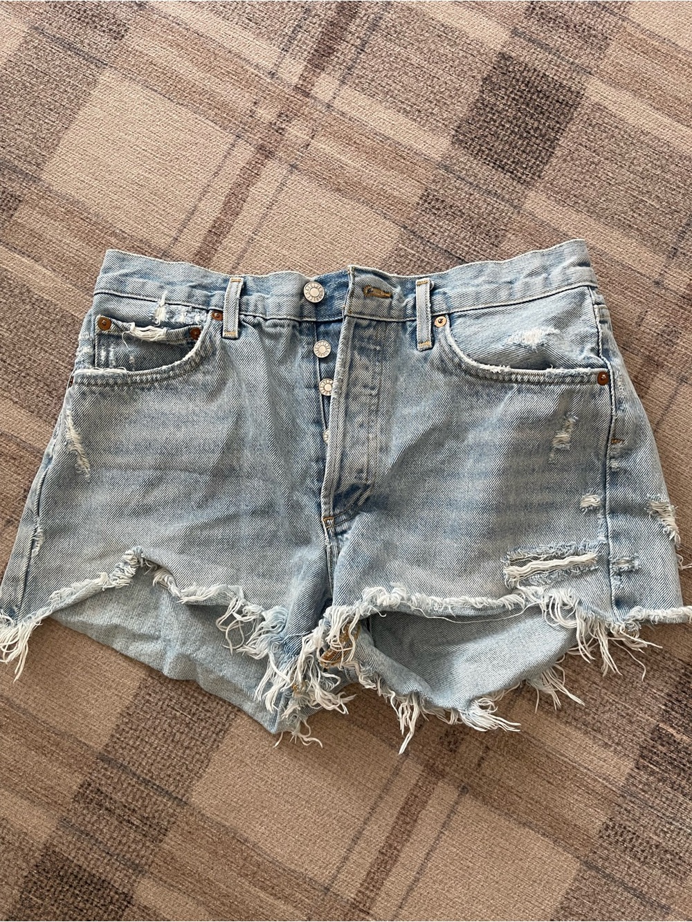 Agolde Light Wash Distressed Denim Cutoff Shorts